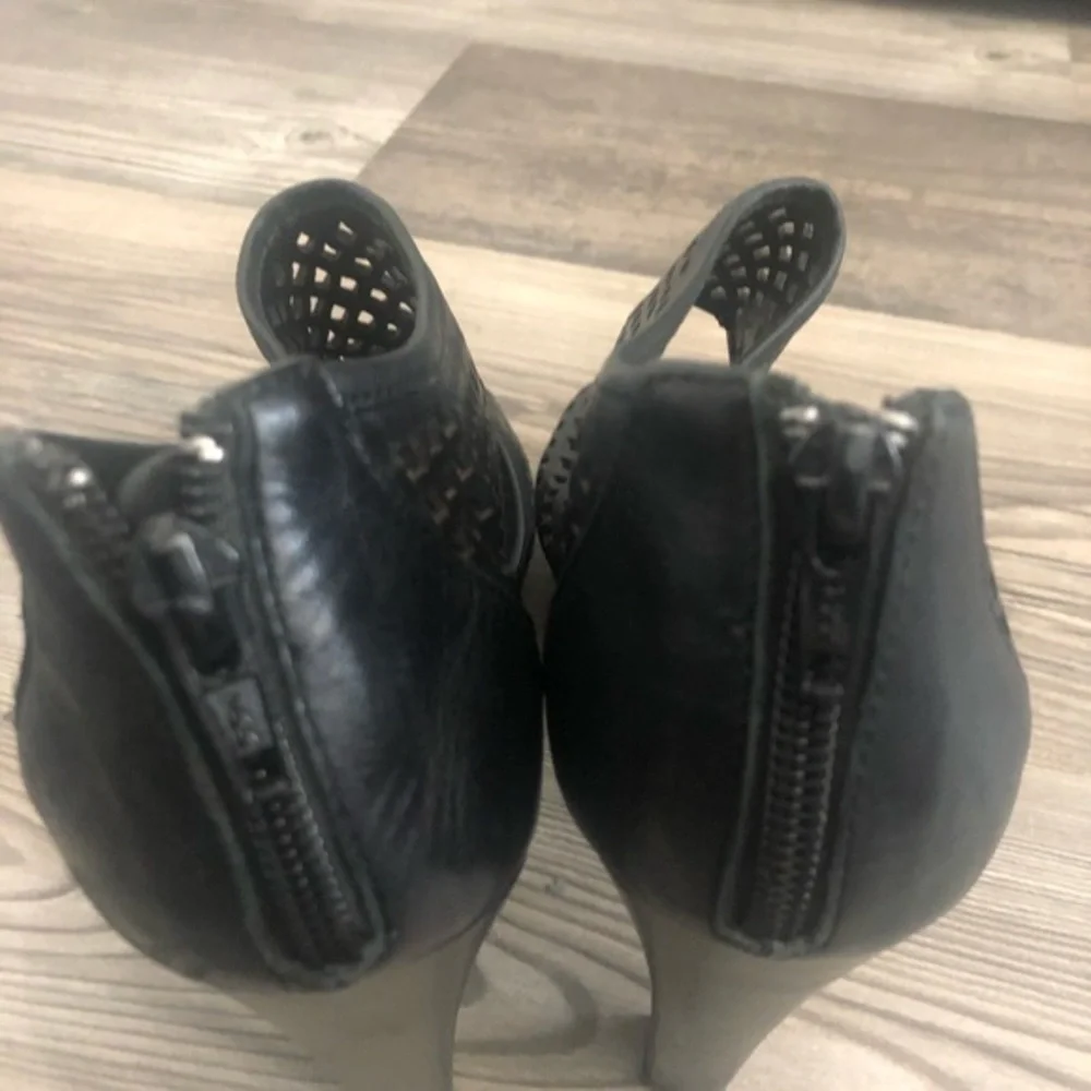 Franco‎ Sarto Diamond Laser Cut Ankle Black Heels